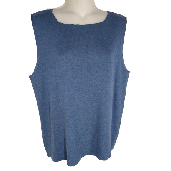 Coldwater Creek Womens Sleeveless Tank Shell Size XL Silk Cotton Blue Scoop Neck - Picture 1 of 9